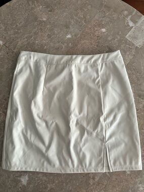 Entro Faux Leather Cream Mini Skirt with Side Slit